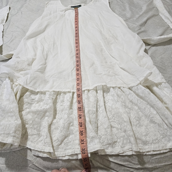 Papy Boez Boho Lagen Look Dress Cotton Off White Embroidered Lace Detail M/L - Picture 13 of 16
